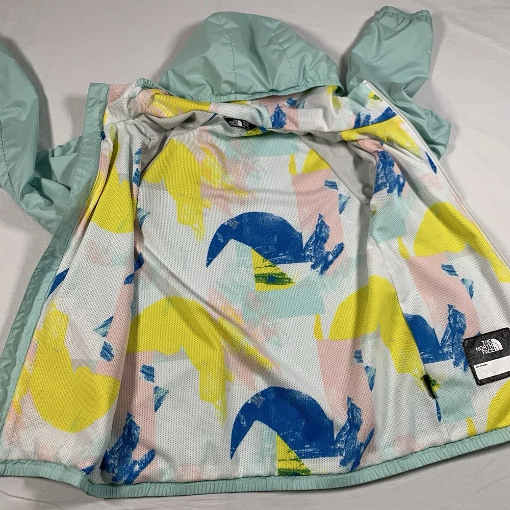 The North Face Windwall Jacket Girls Medium Mint Green Packable Pockets‎ EUC